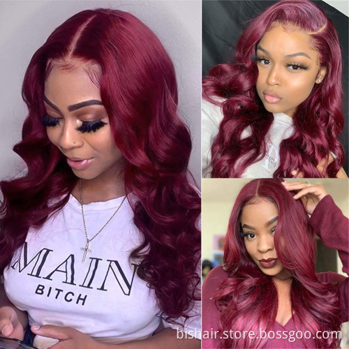 Wholesale Body Wave 99j Lace Hair Ornament Wig Real Human Hair 150% Density West Kiss Brazil 4x4 Closed Front Wig Hair for Women